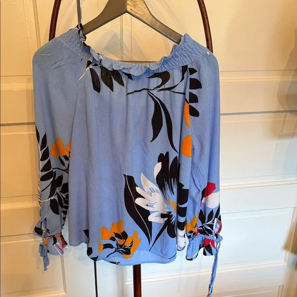 Fig and Flower Blue Floral Boho Blouse Medium | Peasant Top Cottagecore - Picture 7 of 7